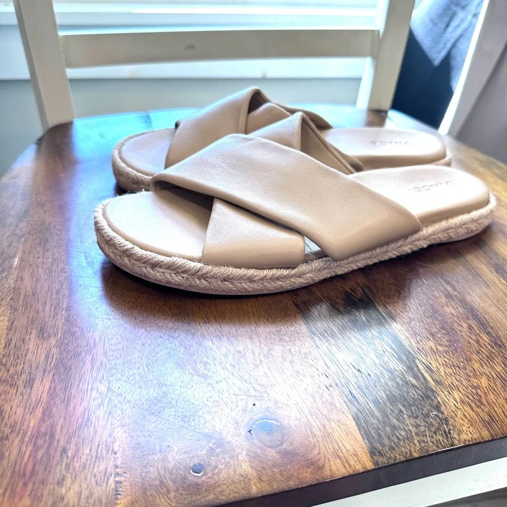 Vince Glyn Espadrille Sandals Women 8.5 Beige Leather Crisscross Slide‎ Spain